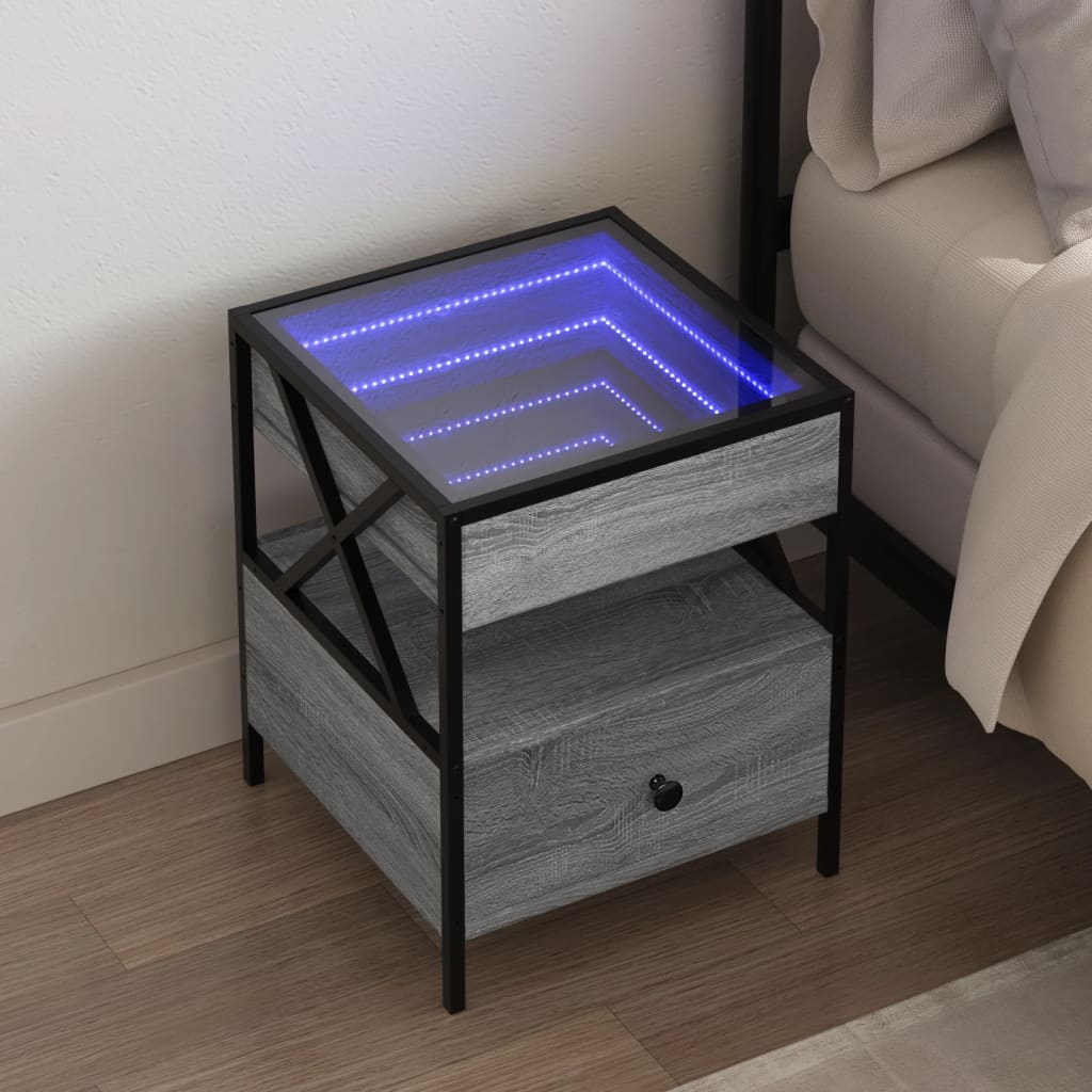 Noptieră cu LED infinity, gri sonoma, 40x40x51 cm