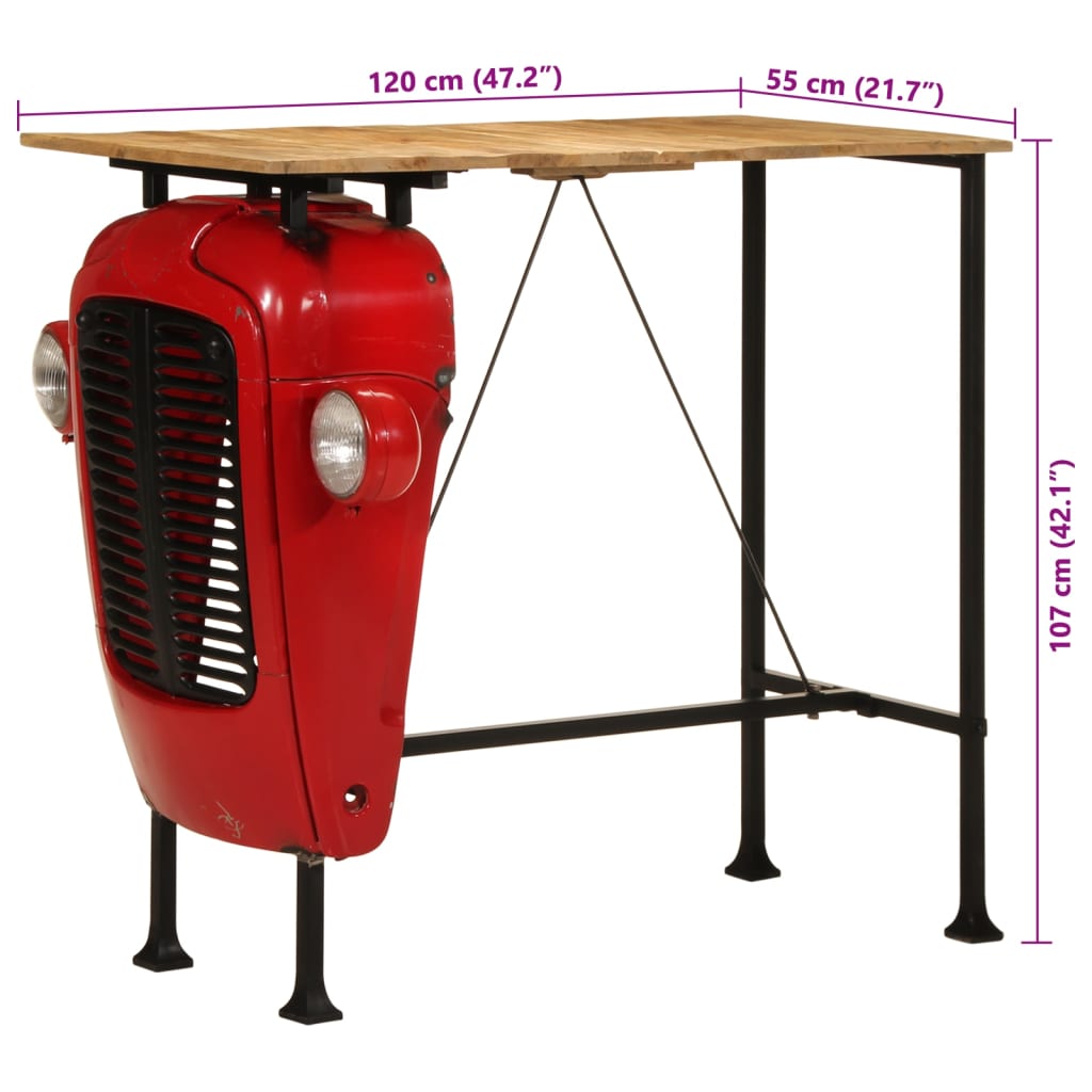 Masă bar stil tractor roșu/maro 55x120x107 cm lemn masiv mango