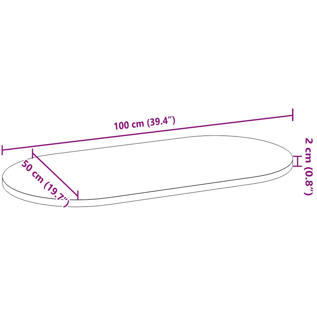 Blat de masă maro închis 100x50x2 cm lemn masiv de stejar oval