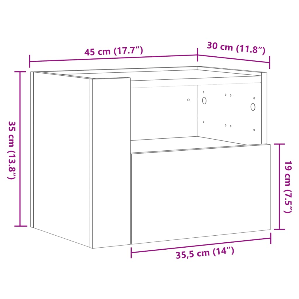 Noptiere de perete, 2 buc., alb, 45x30x35 cm