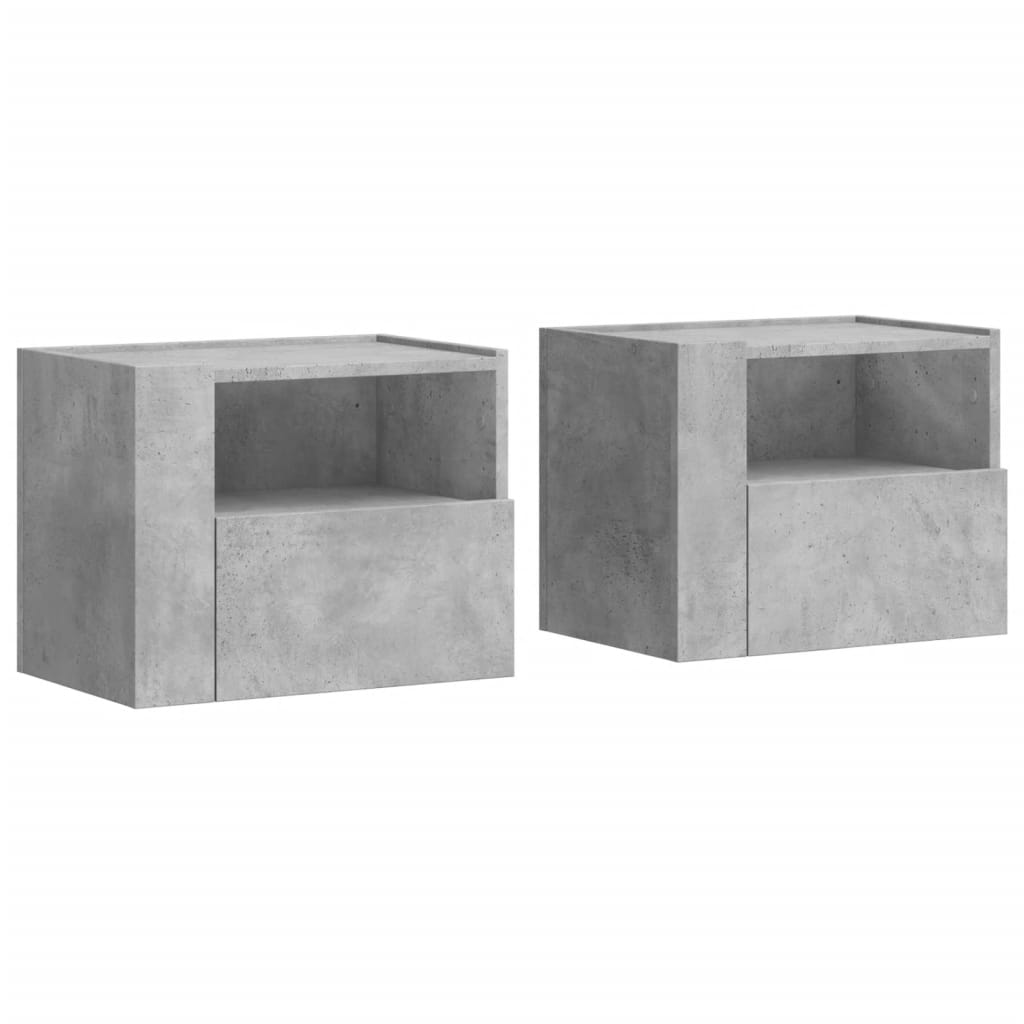 Noptiere de perete, 2 buc., gri beton, 45x30x35 cm