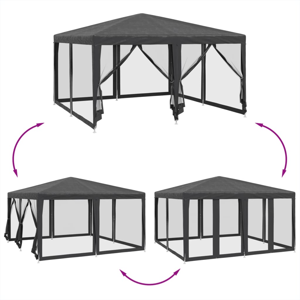 Cort de petrecere cu 8 pereți din plasă, antracit, 4x4 m, HDPE