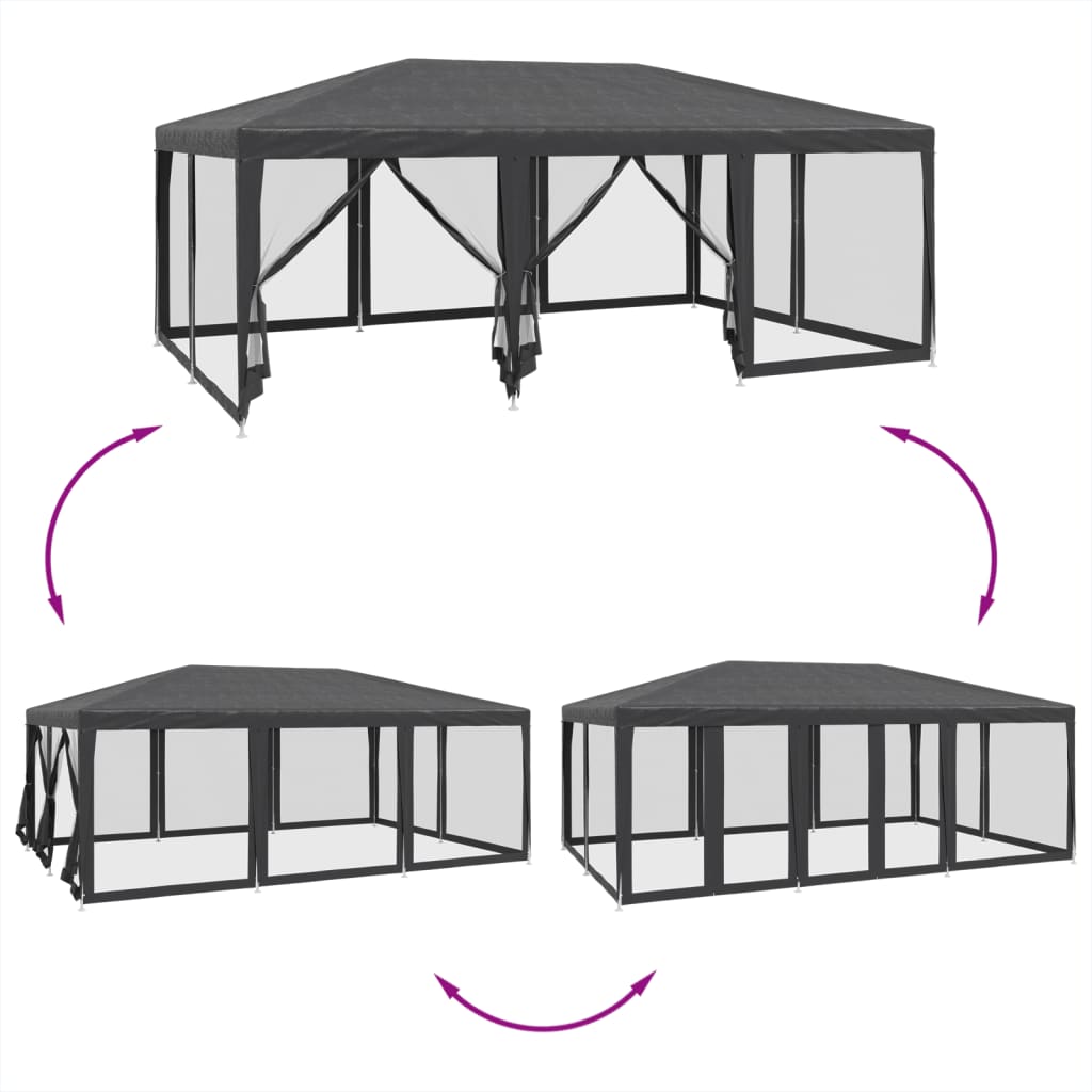 Cort de petrecere cu 10 pereți din plasă, antracit, 6x4 m, HDPE