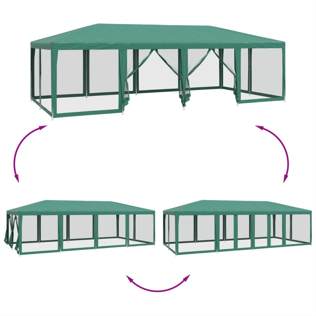 Cort de petrecere cu 12 pereți din plasă, verde, 8x4 m, HDPE