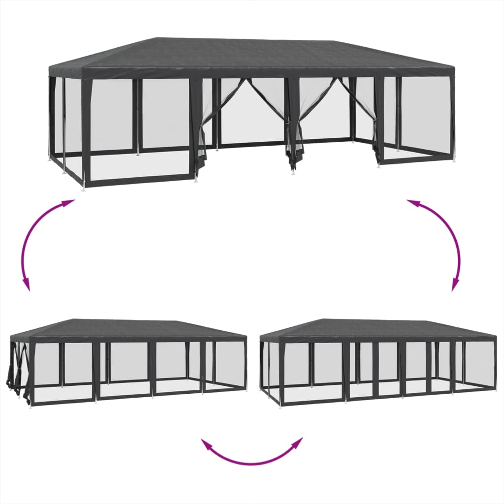 Cort de petrecere cu 12 pereți din plasă, antracit, 8x4 m, HDPE