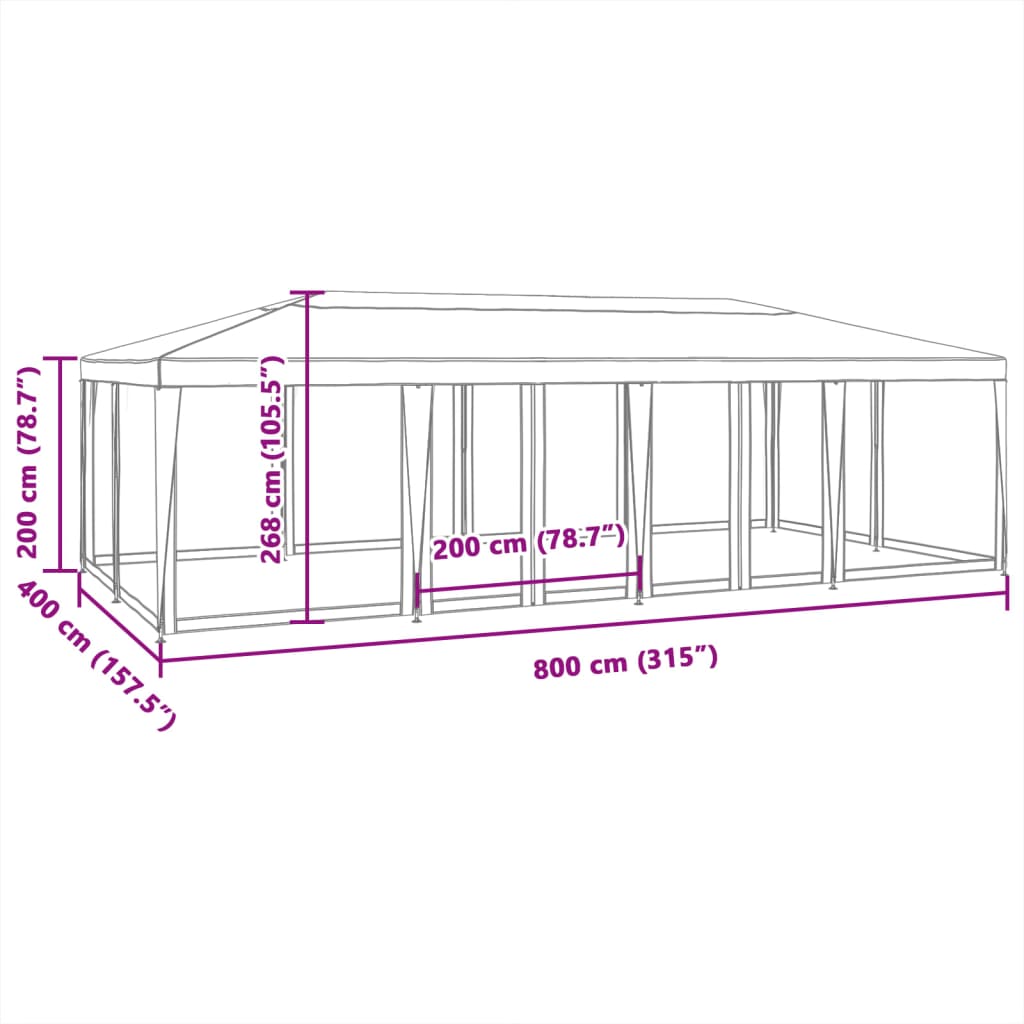 Cort de petrecere cu 12 pereți din plasă, antracit, 8x4 m, HDPE