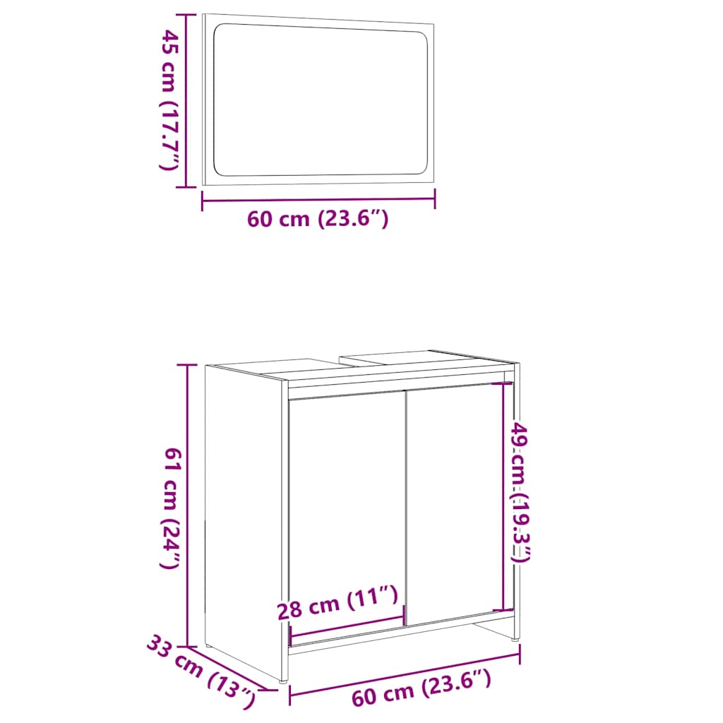 Set mobilier de baie, 2 piese, stejar sonoma, lemn prelucrat
