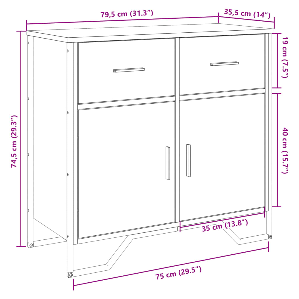 Dulap, stejar sonoma, 79,5x35,5x74,5 cm, lemn prelucrat