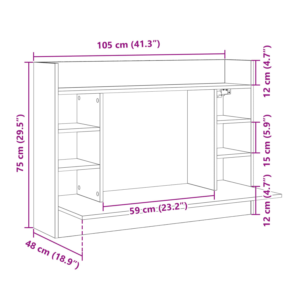 Birou montat pe perete, negru, 105x48x75 cm, lemn prelucrat