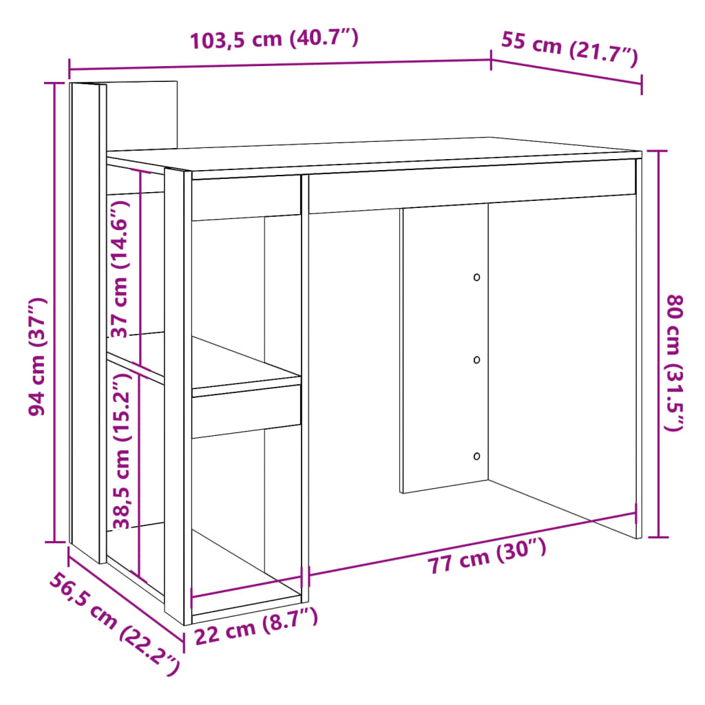 Birou, negru, 103,5x56,5x94 cm, lemn prelucrat