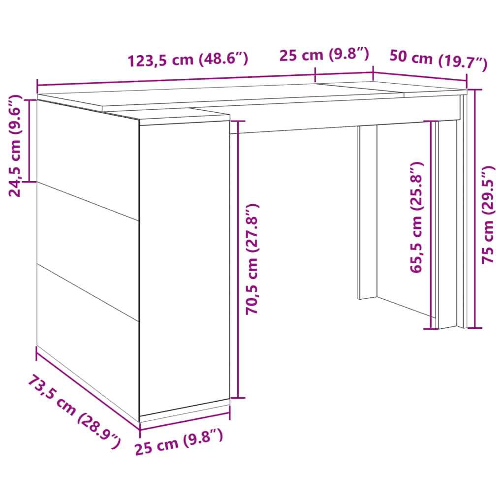 Birou, alb, 123,5x73,5x75 cm, lemn prelucrat