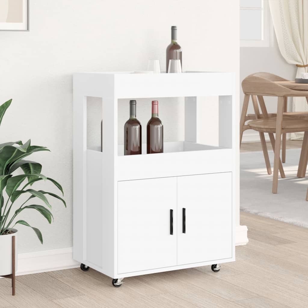 Cărucior de bar, alb, 60x39,5x89 cm, lemn prelucrat