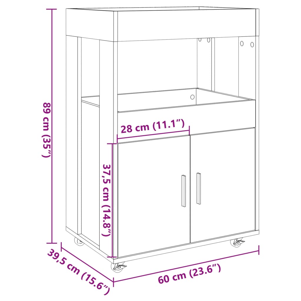 Cărucior de bar, gri beton, 60x39,5x89 cm, lemn prelucrat