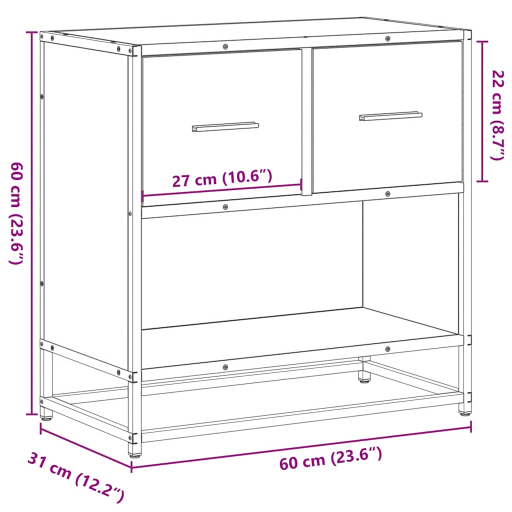 Noptiera din stejar Sonoma 60x31x60 cm lemn prelucrat si metal