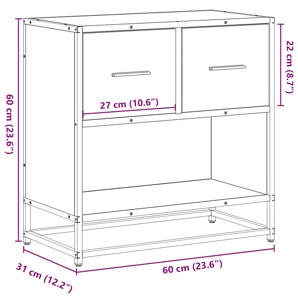 Noptiera stejar afumat 60x31x60 cm lemn prelucrat si metal