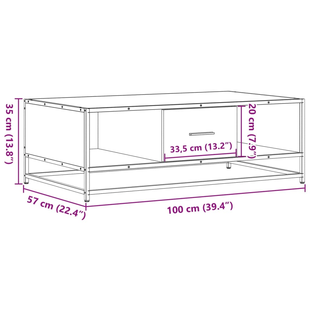 Măsuță cafea stejar sonoma 100x57x35 cm lemn prelucrat și metal