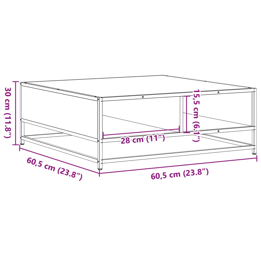 Măsuță cafea stejar fumuriu 60,5x60,5x30cm lemn prelucrat/metal