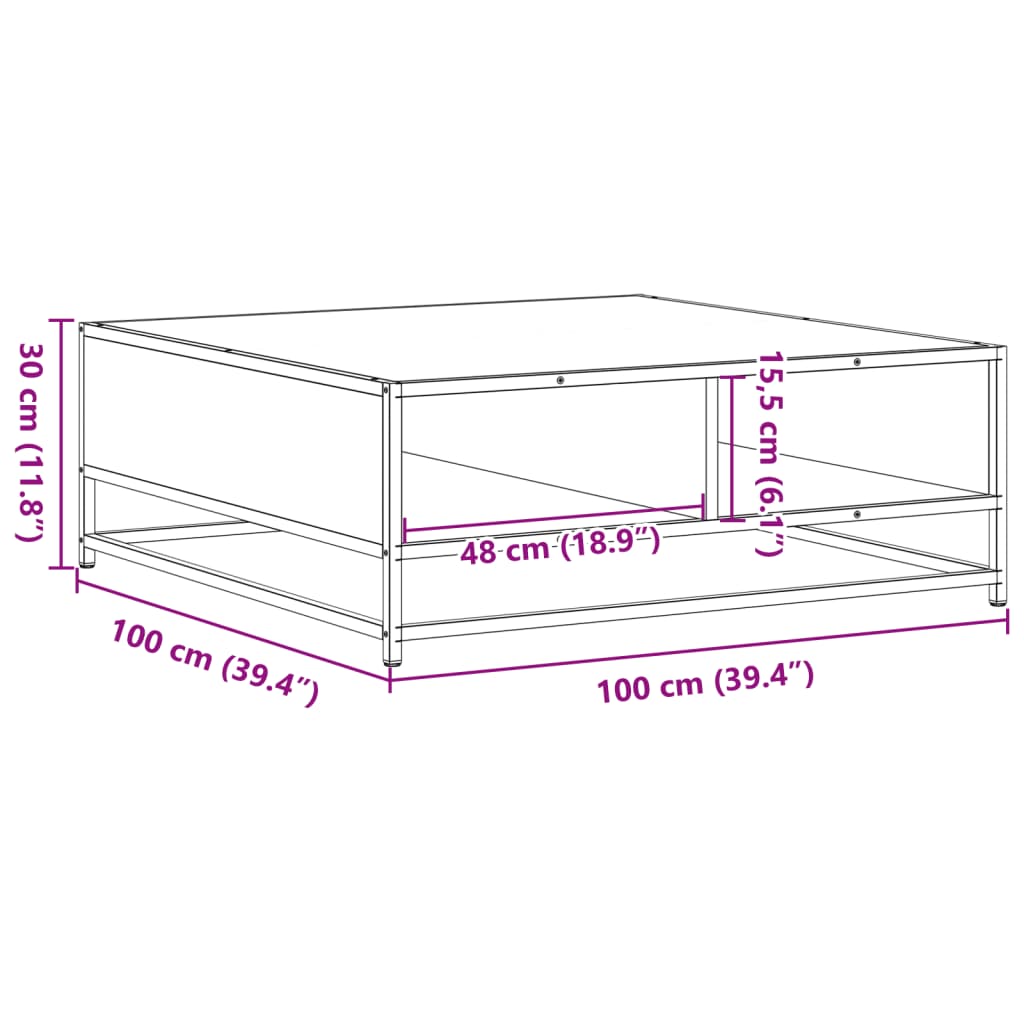 Măsuță cafea stejar sonoma 100x100x30 cm lemn prelucrat/metal