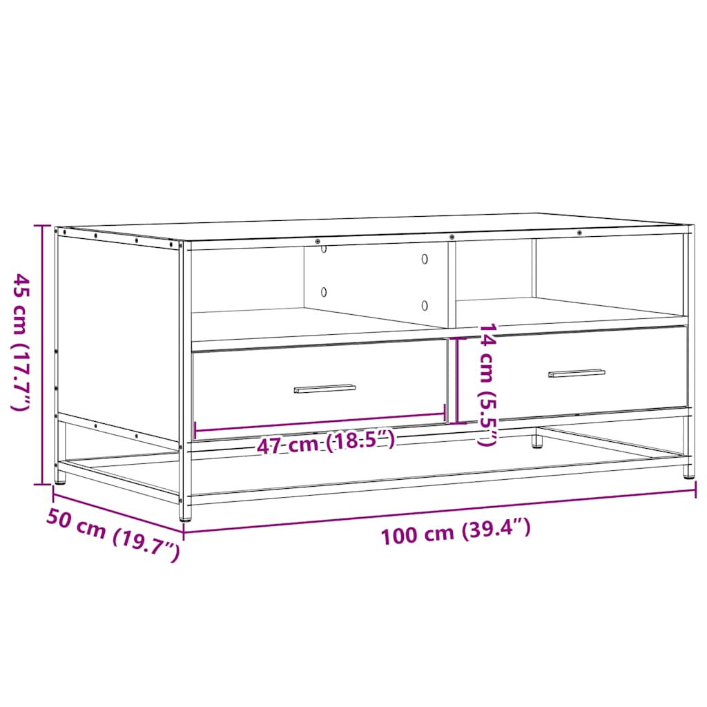 Măsuță cafea stejar sonoma 100x50x45 cm lemn prelucrat și metal