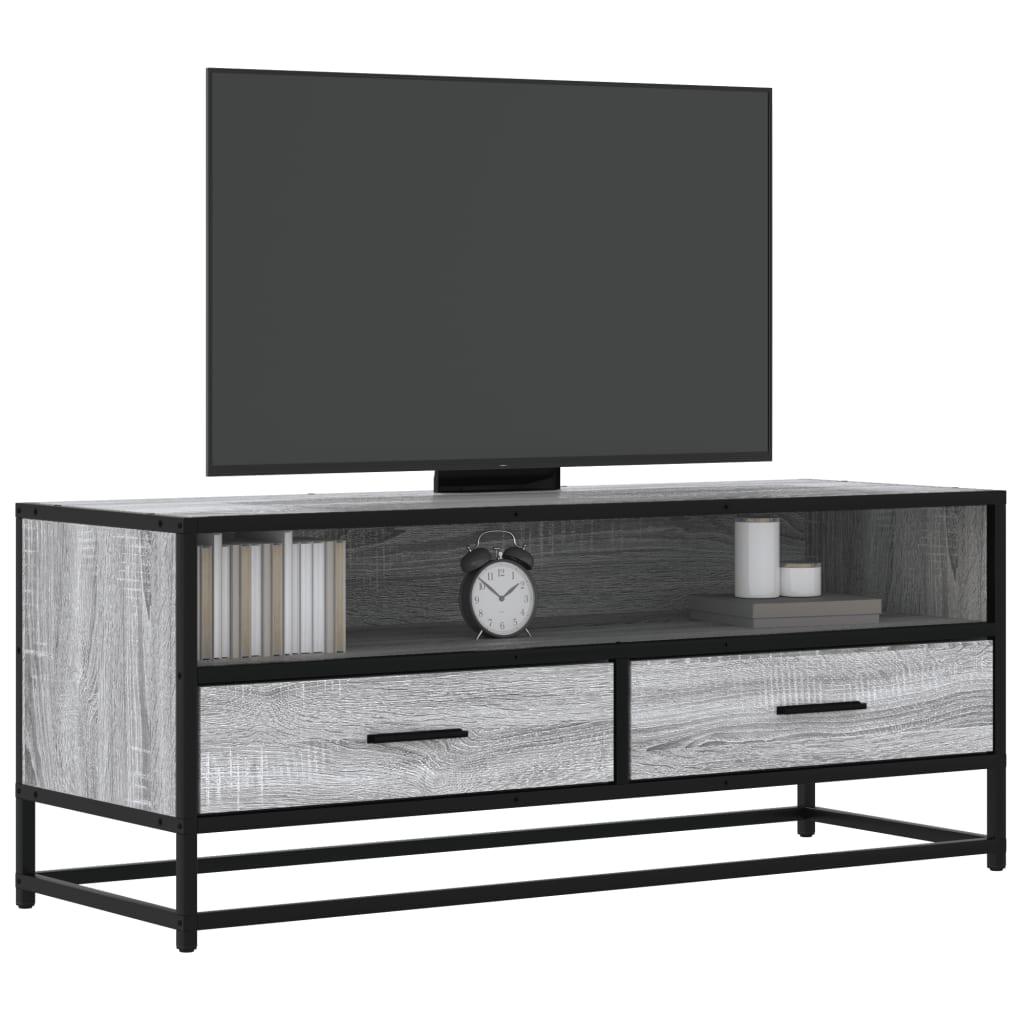 Dulap TV, gri sonoma, 100x34,5x40 cm, lemn prelucrat și metal