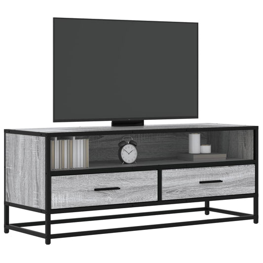 Dulap TV, gri sonoma, 100x34,5x40 cm, lemn prelucrat și metal