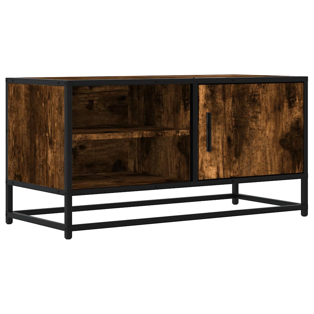 Dulap TV stejar fumuriu, 80x34,5x40 cm, lemn prelucrat și metal