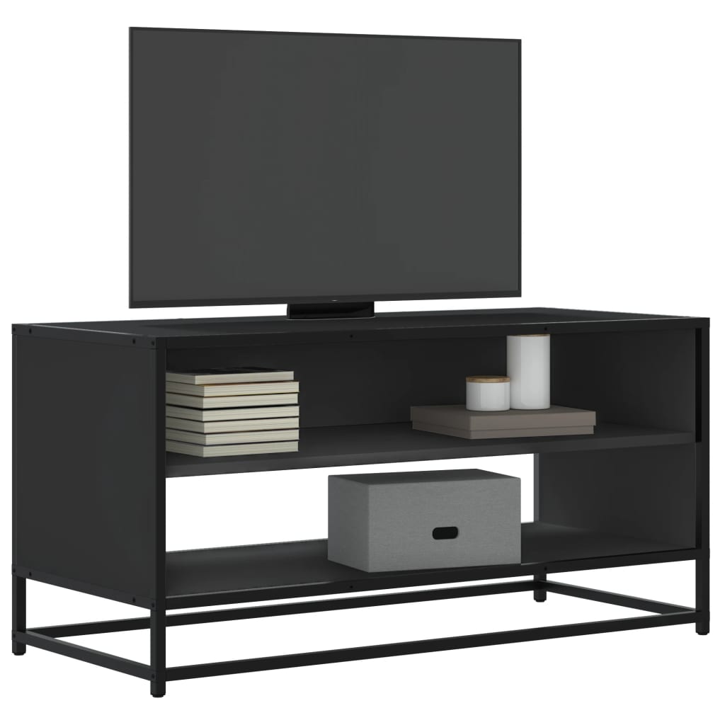 Dulap TV, negru, 91x40x46 cm, lemn prelucrat și metal