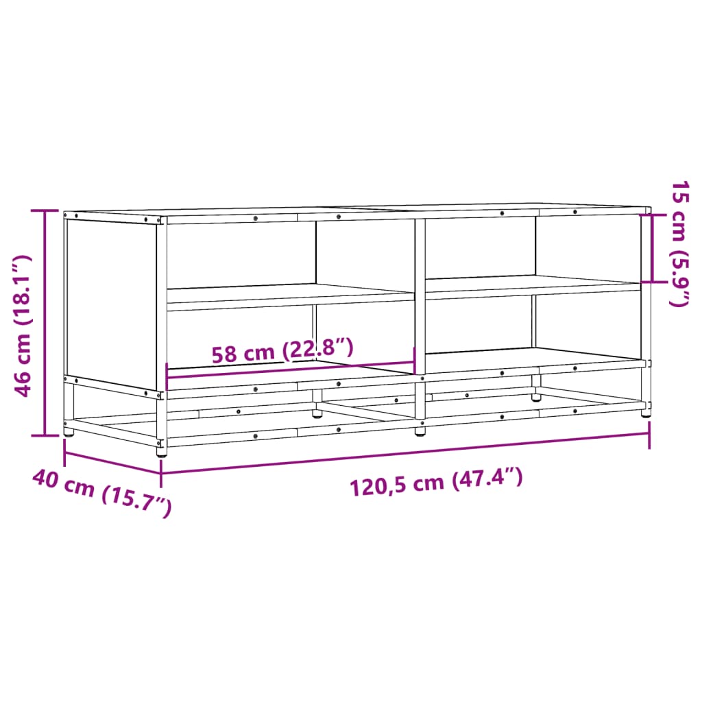 Dulap TV stejar fumuriu, 120,5x40x46 cm lemn prelucrat și metal