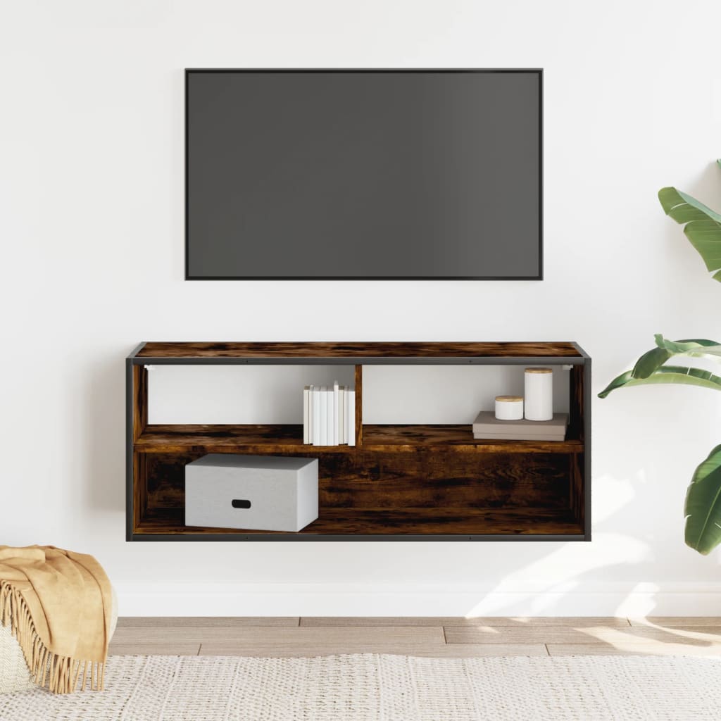 Dulap TV stejar fumuriu 100x31x39,5 cm, lemn prelucrat și metal