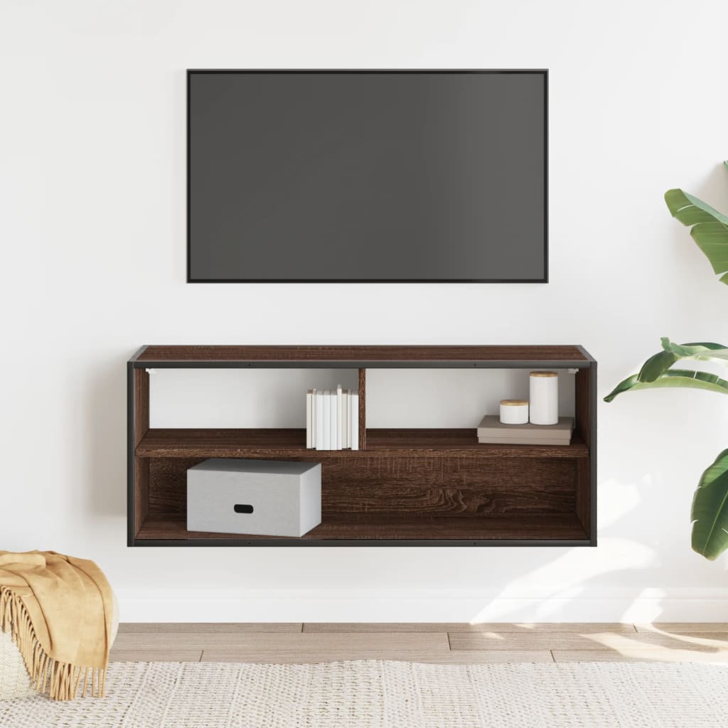 Dulap TV, stejar maro, 100x31x39,5 cm, lemn prelucrat și metal
