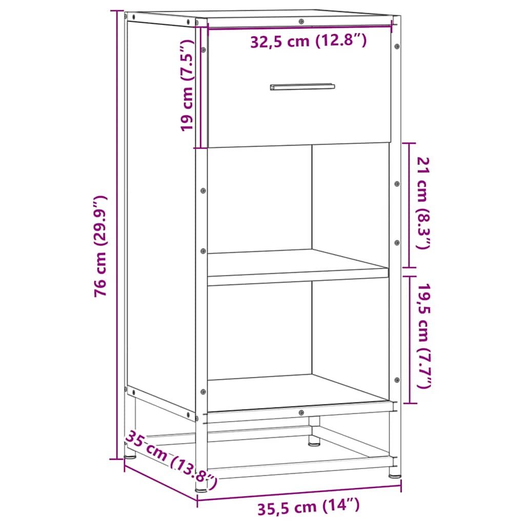 Dulap, stejar sonoma, 35,5x35x76 cm, lemn prelucrat și metal