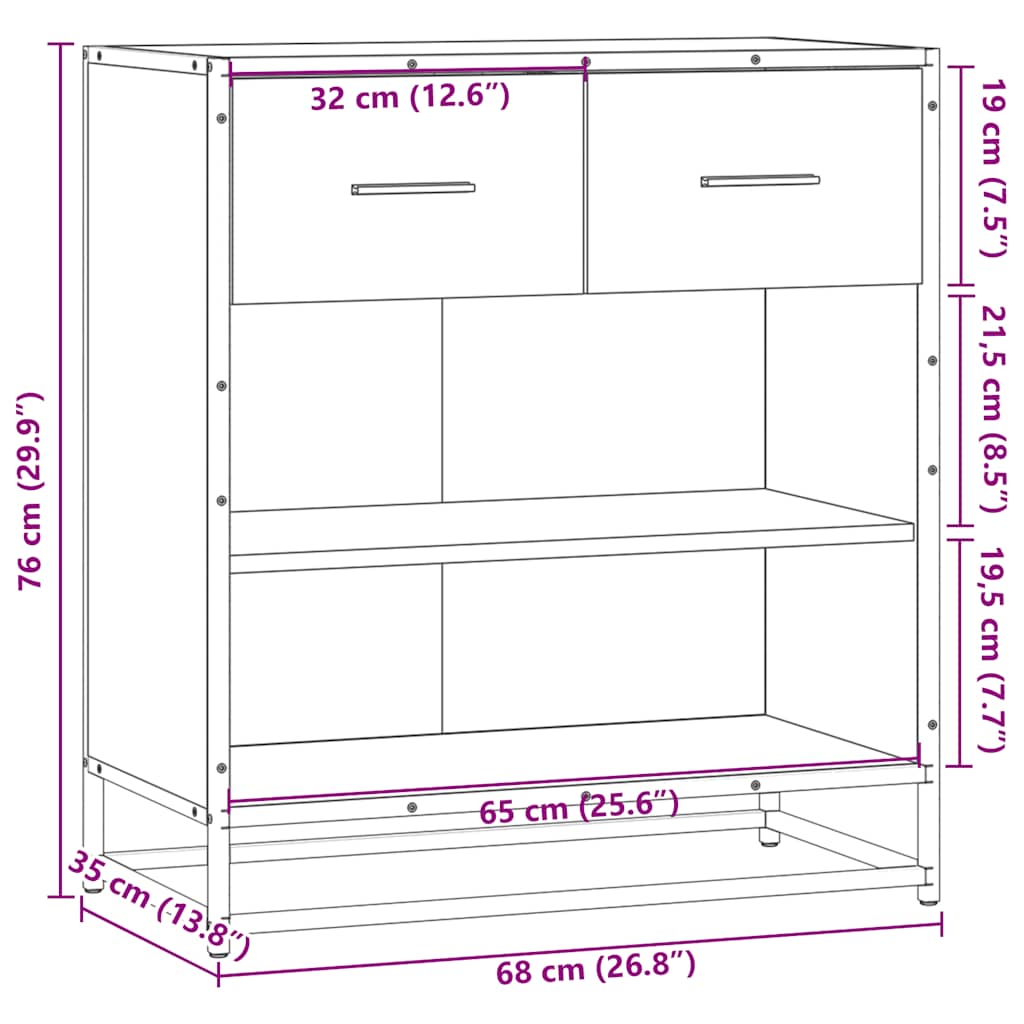 Bufetă Stejar afumat 68x35x76 cm Lemn prelucrat