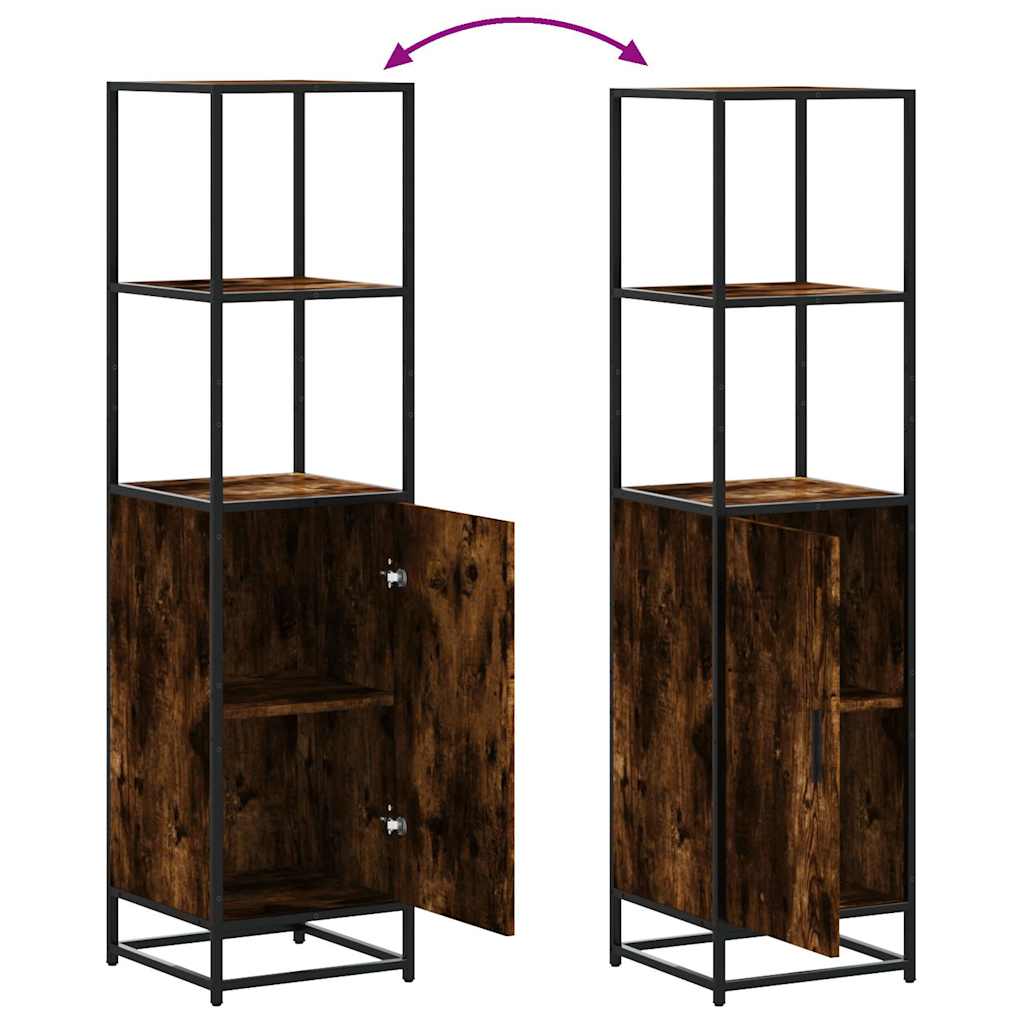 Dulapuru stejar afumat 35,5x35x139 cm lemn și metal prelucrat