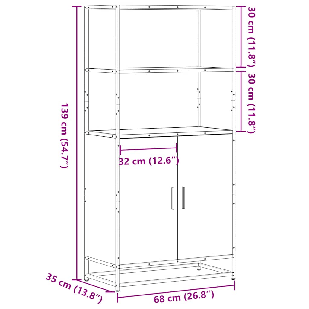 Dulapuru negru 68x35x139 cm lemn și metal prelucrat