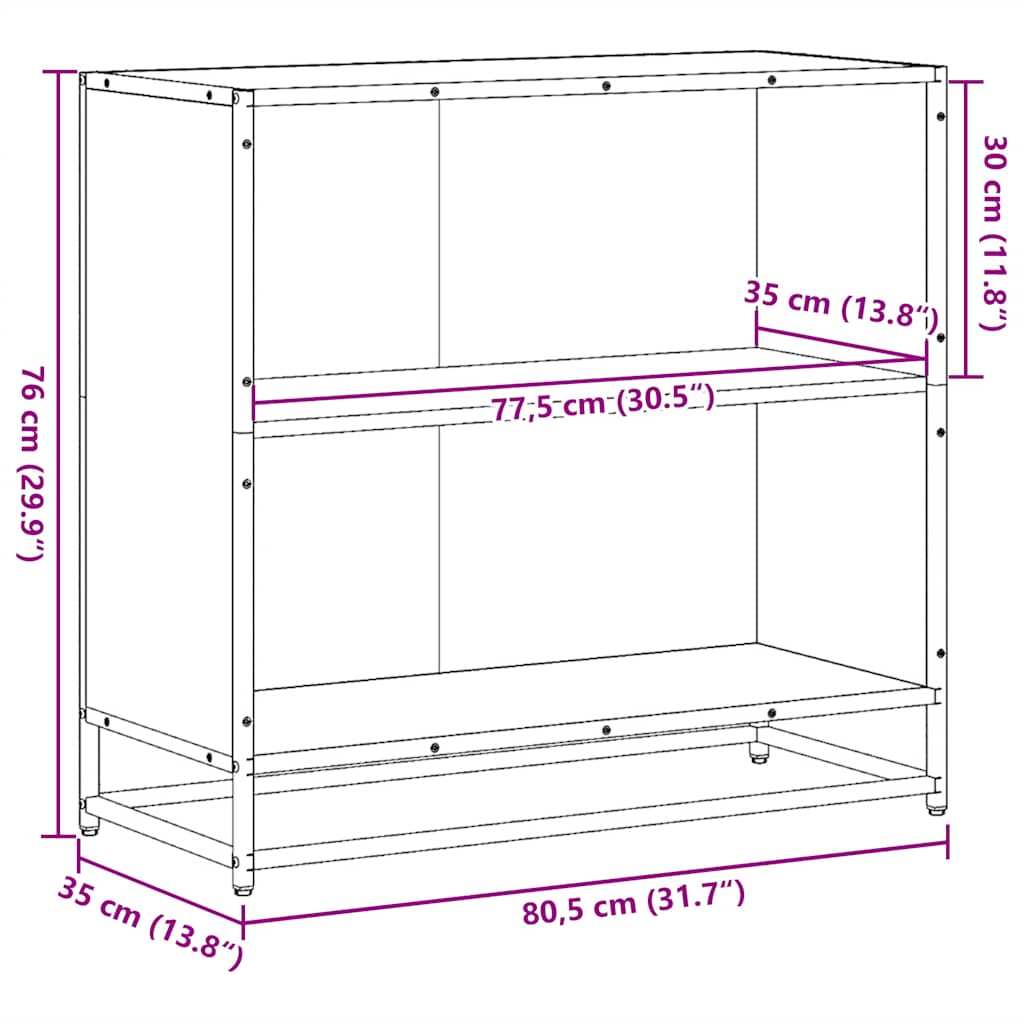Bibliotecă, gri sonoma, 80,5x35x76 cm, lemn prelucrat