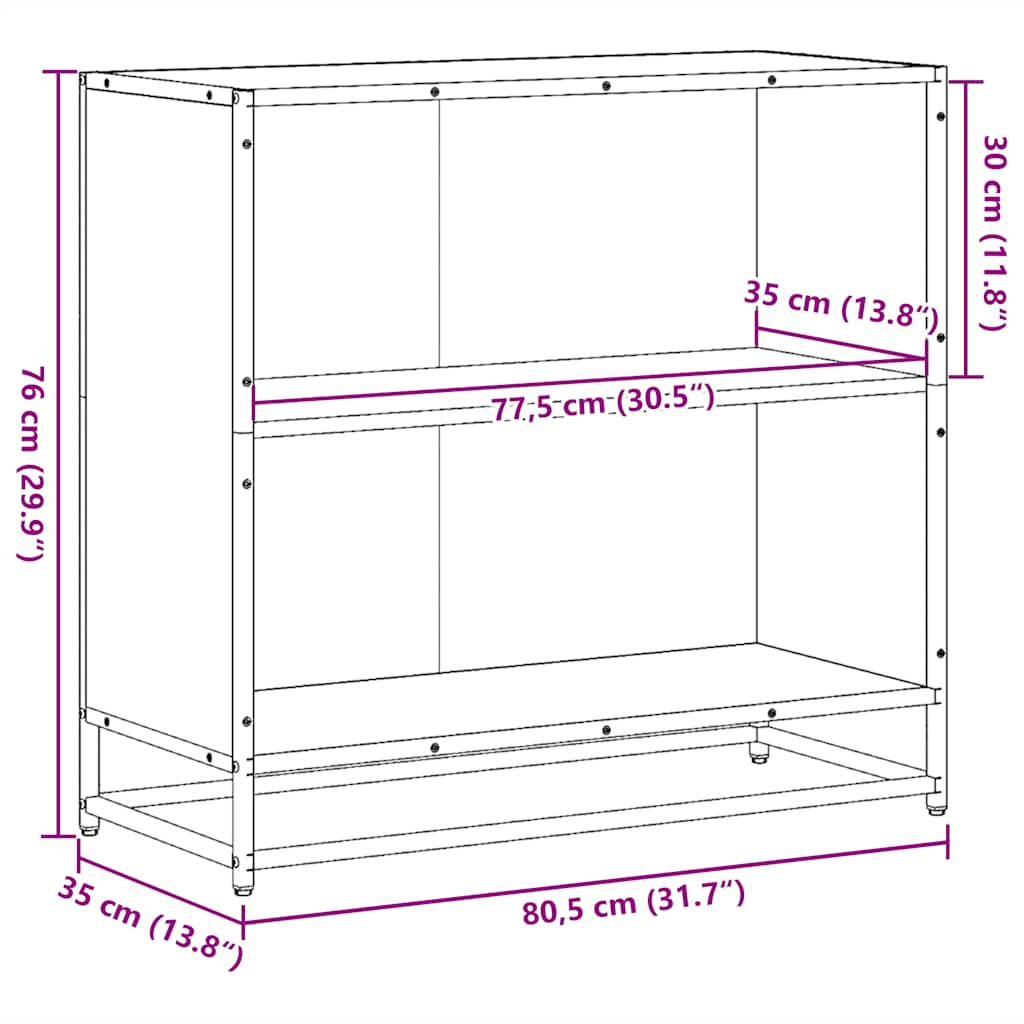 Bibliotecă, stejar maro, 80,5x35x76 cm, lemn prelucrat