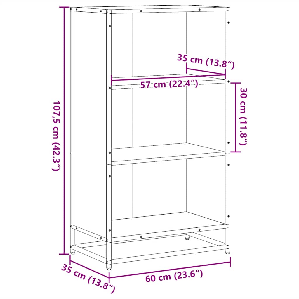 Bibliotecă, gri sonoma, 60x35x107,5 cm, lemn prelucrat