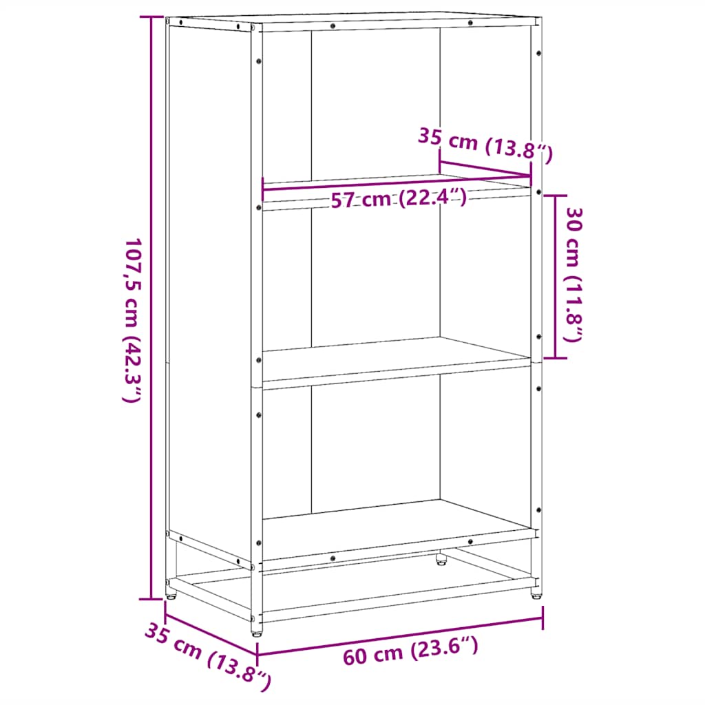 Bibliotecă, stejar maro, 60x35x107,5 cm, lemn prelucrat