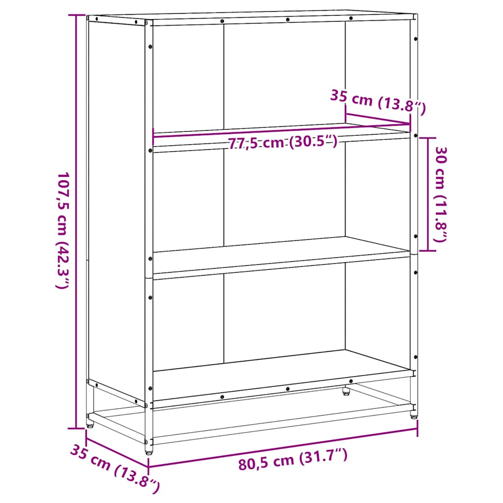 Bibliotecă, stejar fumuriu, 80,5x35x107,5 cm, lemn prelucrat