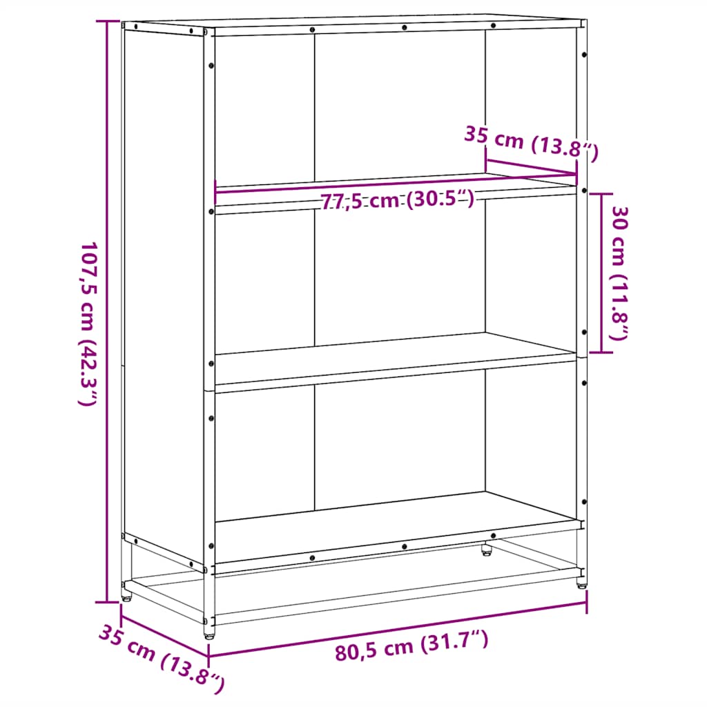 Bibliotecă, gri sonoma, 80,5x35x107,5 cm, lemn prelucrat