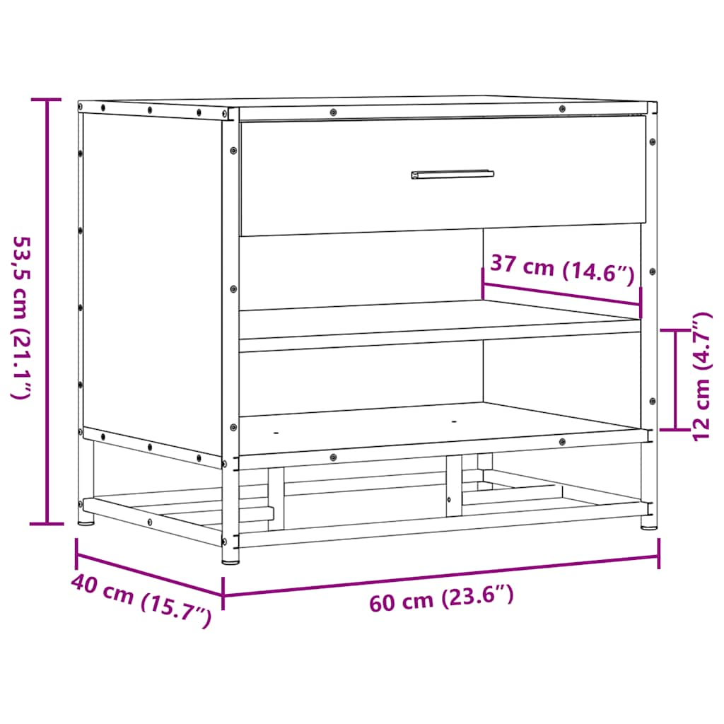 Bancă de pantofi neagră 60x40x53,5 cm lemn și metal prelucrat