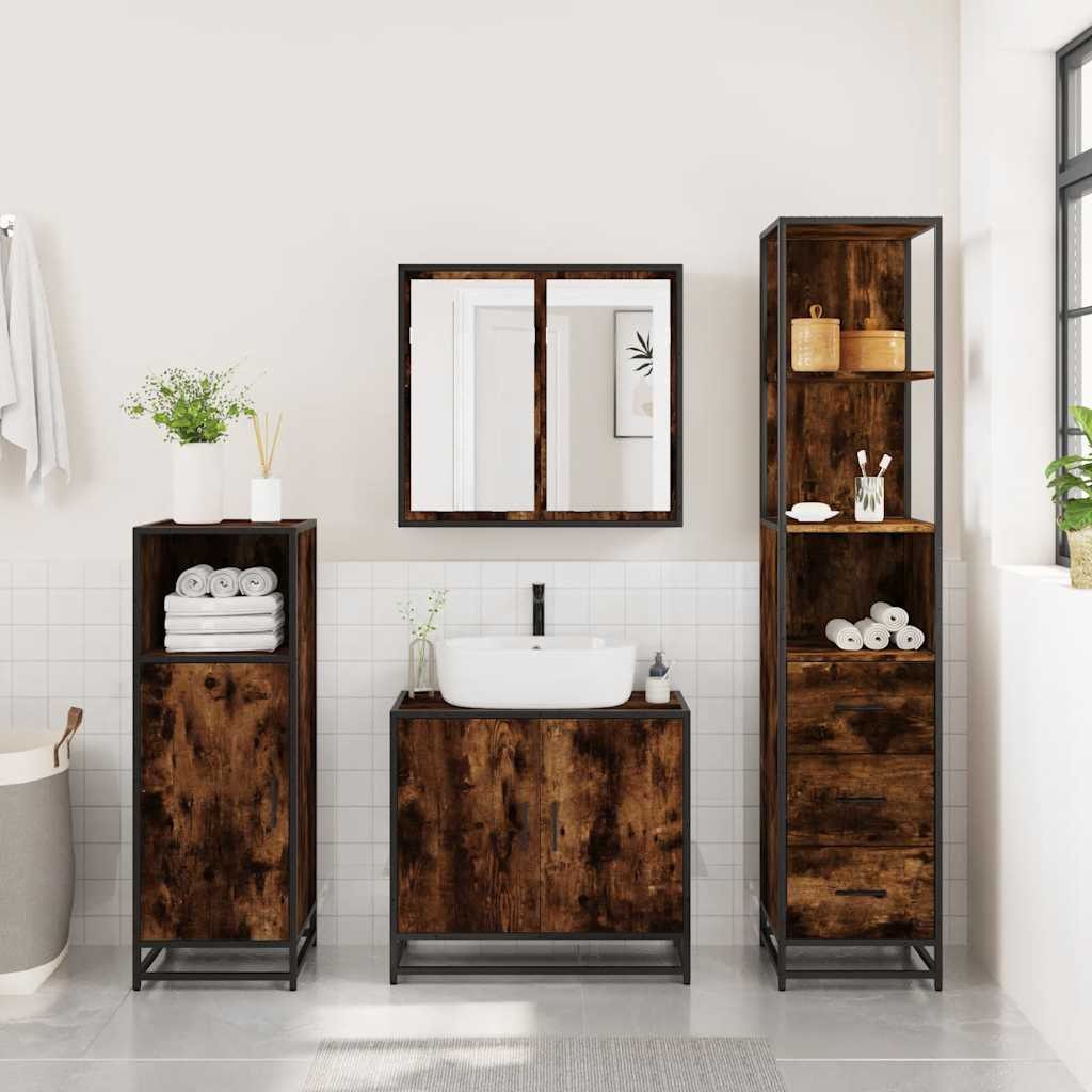 Dulap de baie, stejar afumat, 35x37,5x166 cm, lemn prelucrat