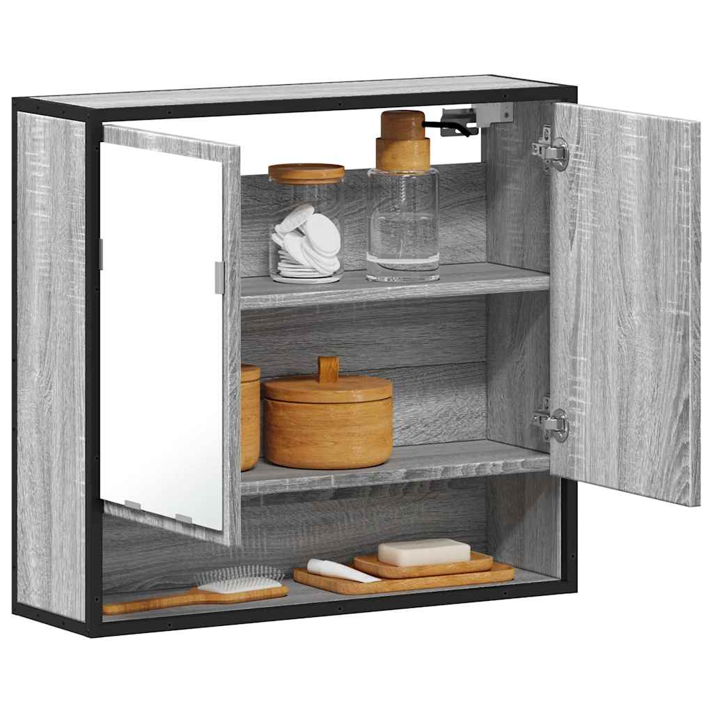 Dulap de baie cu oglindă gri sonoma 65x20x60 cm lemn compozit