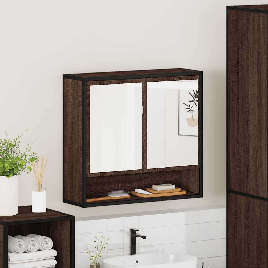 Dulap de baie cu oglindă stejar maro 65x20x60 cm lemn compozit