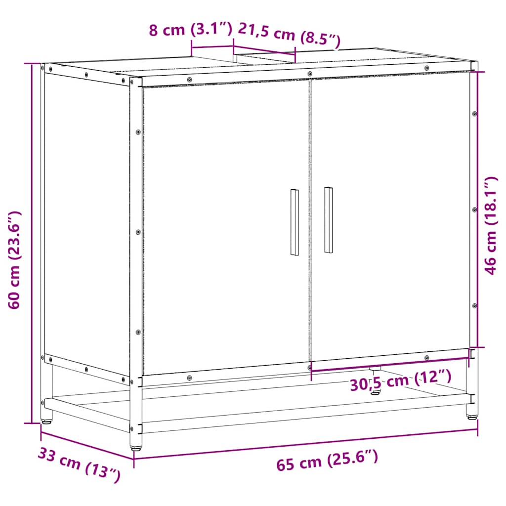 Dulap de chiuvetă baie stejar sonoma 65x33x60 cm lemn prelucrat