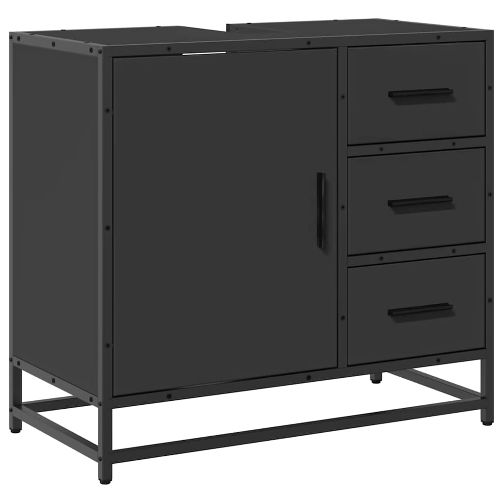 Dulap pentru chiuvetă de baie negru 65x33x60 cm lemn prelucrat