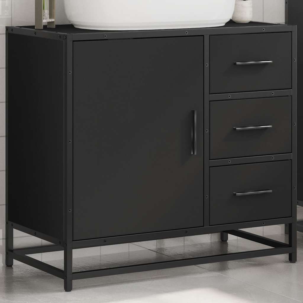Dulap pentru chiuvetă de baie negru 65x33x60 cm lemn prelucrat