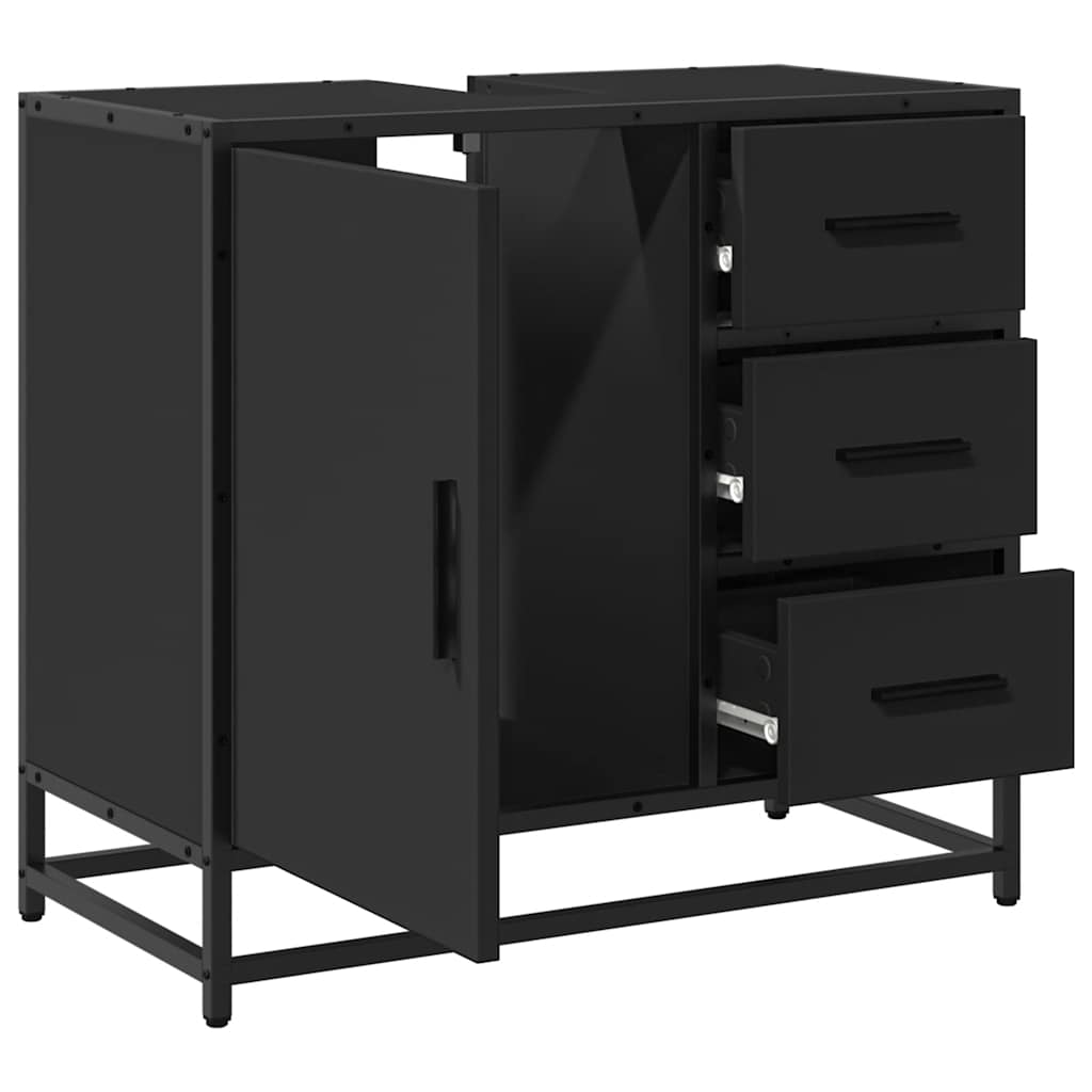 Dulap pentru chiuvetă de baie negru 65x33x60 cm lemn prelucrat