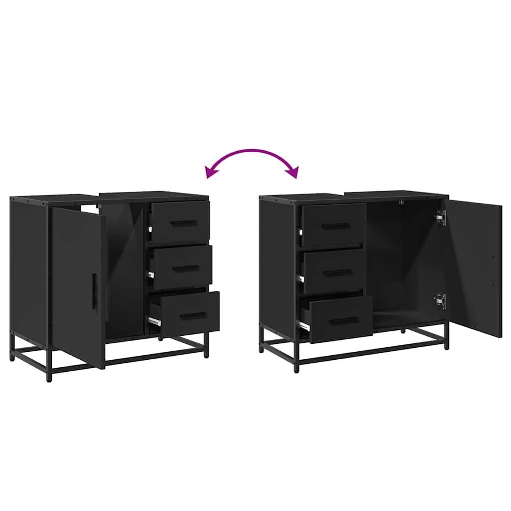 Dulap pentru chiuvetă de baie negru 65x33x60 cm lemn prelucrat