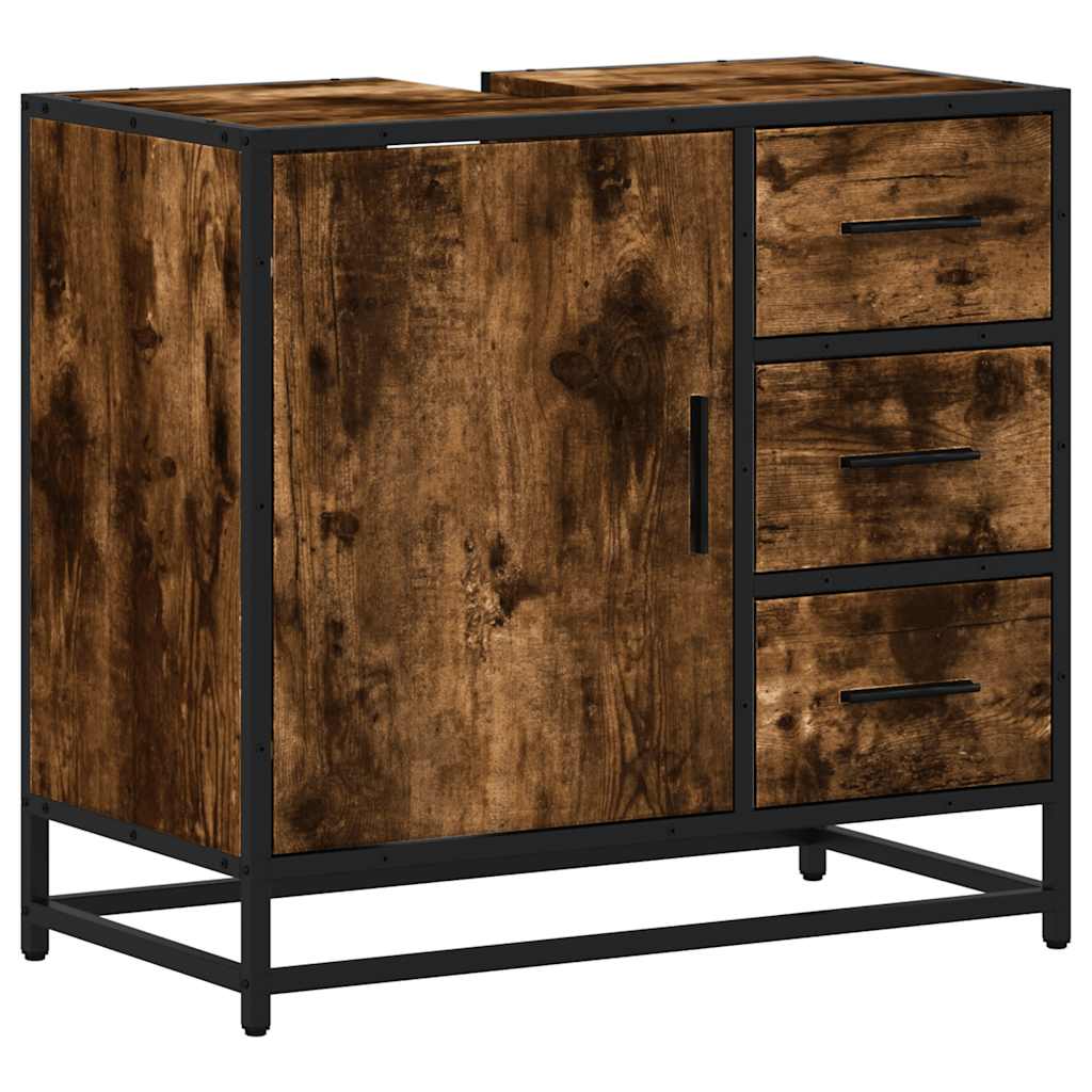 Dulap pentru chiuvetă de baie stejar afumat 65x33x60 cm lemn